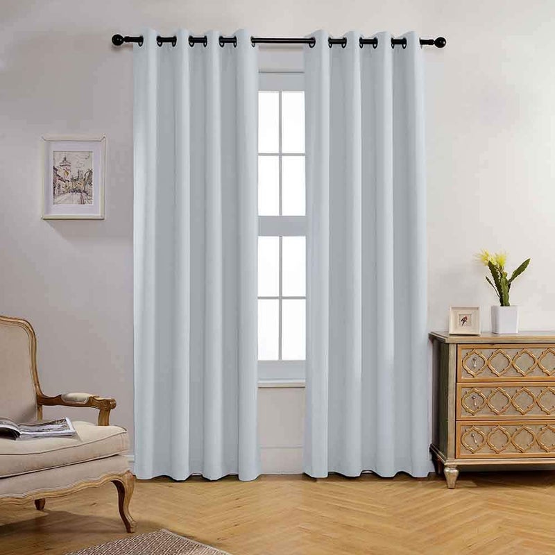 MIUCO Blackout Curtains Room Darkening Curtains Textured Grommet Window Curtains for Living Room 2 Panels 52x84 Inch Long Greyish White - Image 1